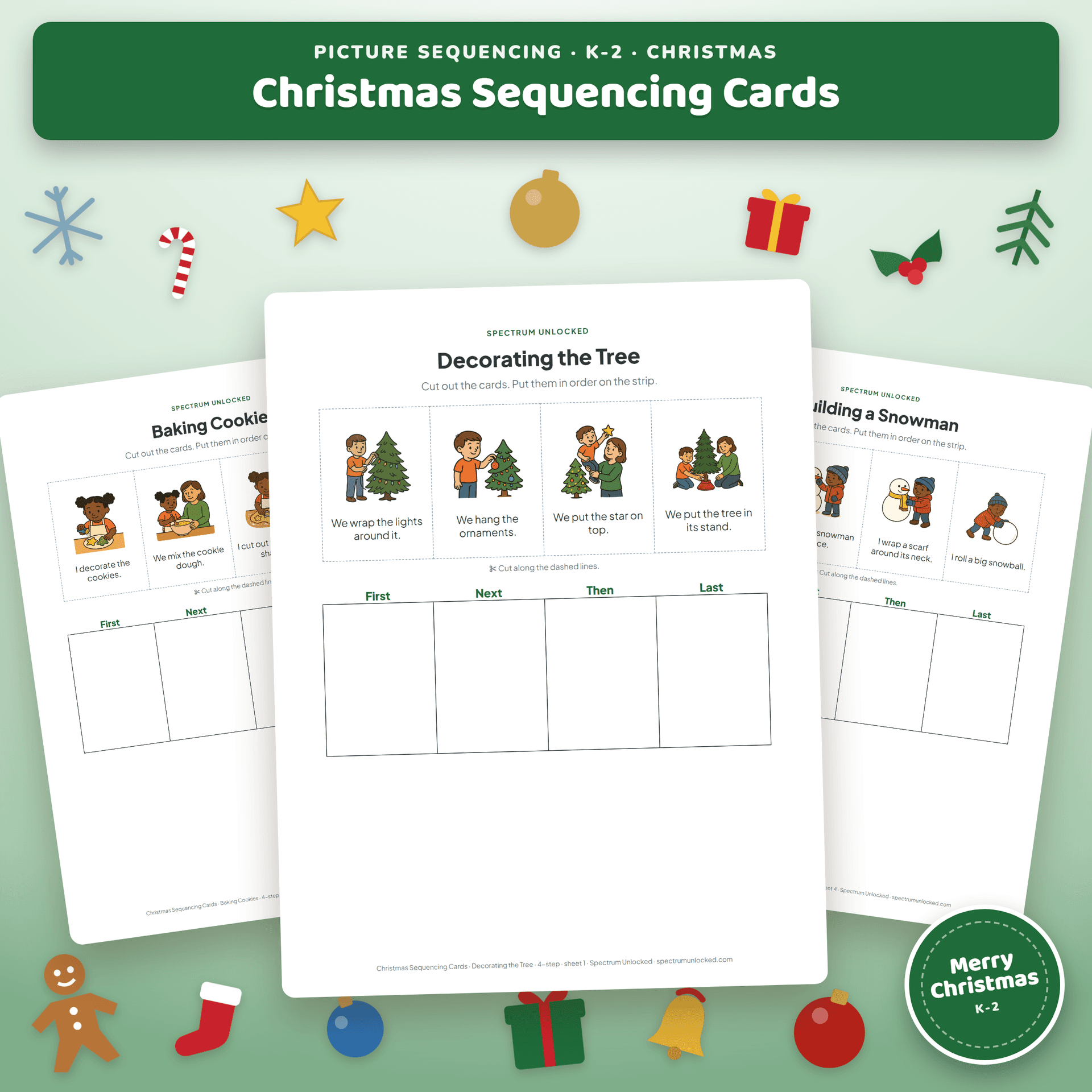 Christmas Sequencing Cards: Activities and Worksheets, K-2