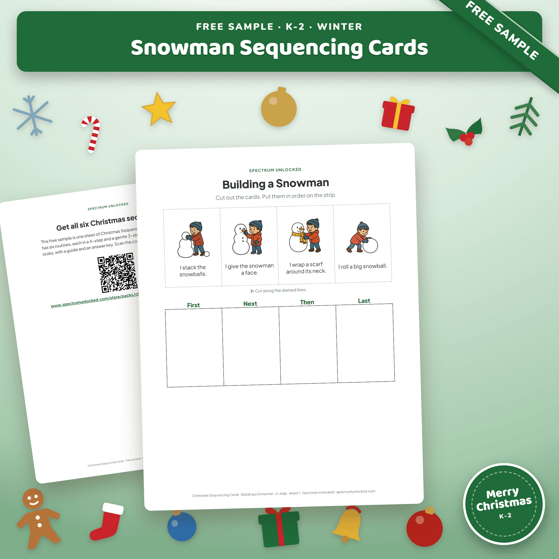 Free Snowman Sequencing Cards: Winter Sequencing for K-2