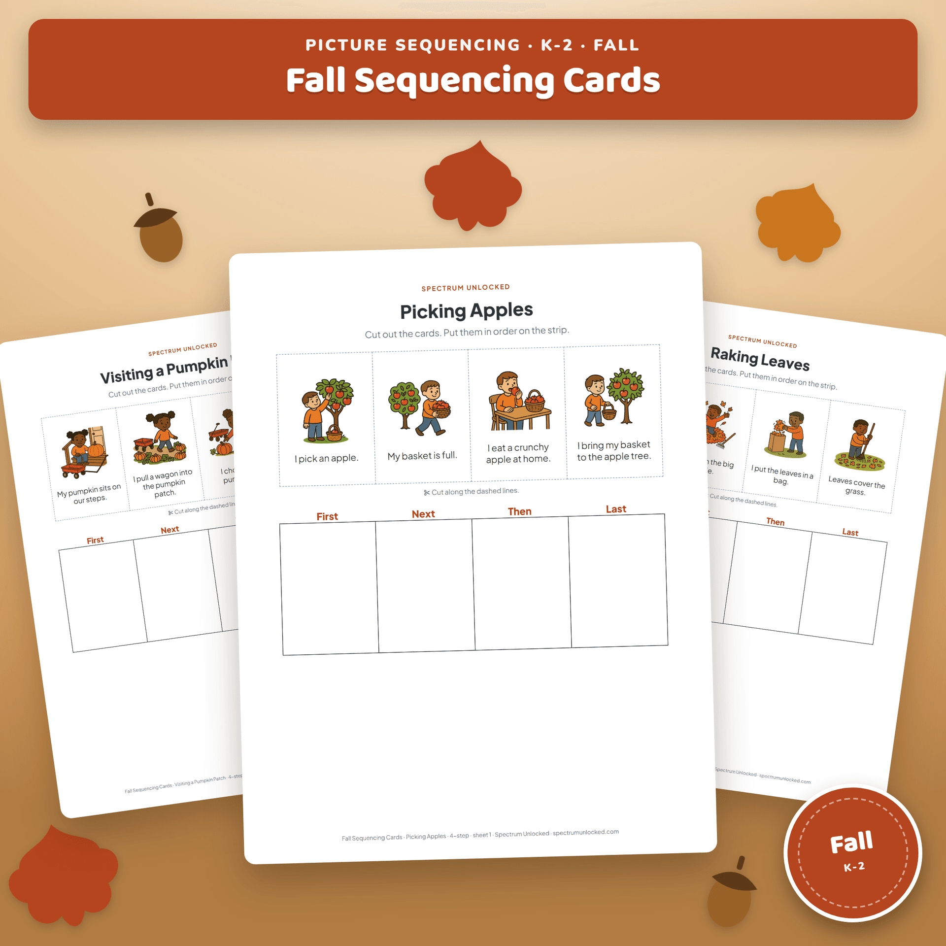 Fall Sequencing Cards: Activities and Worksheets for K-2