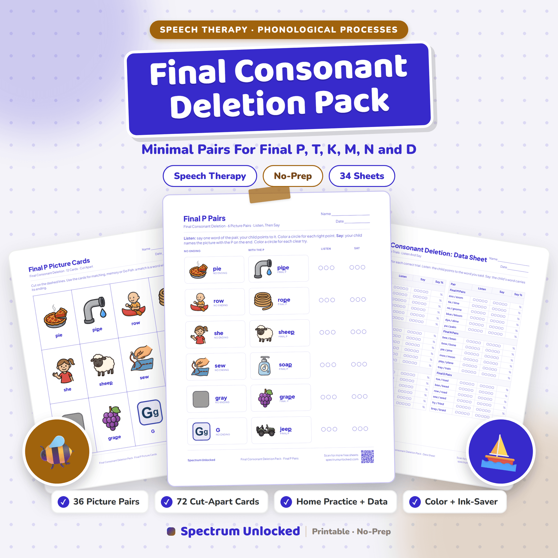 Final Consonant Deletion Minimal Pairs Worksheets Pack
