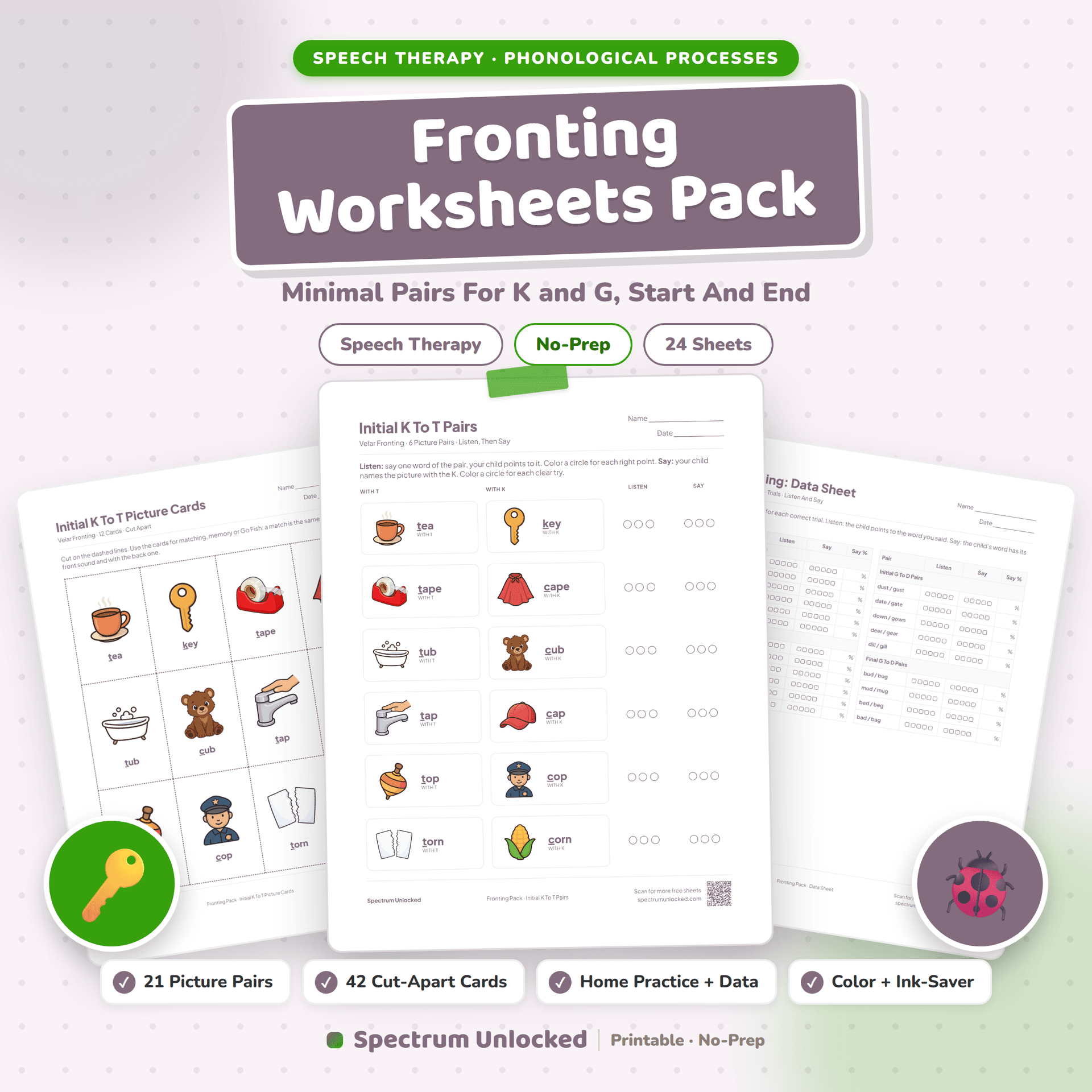 Fronting Minimal Pairs Worksheets Pack