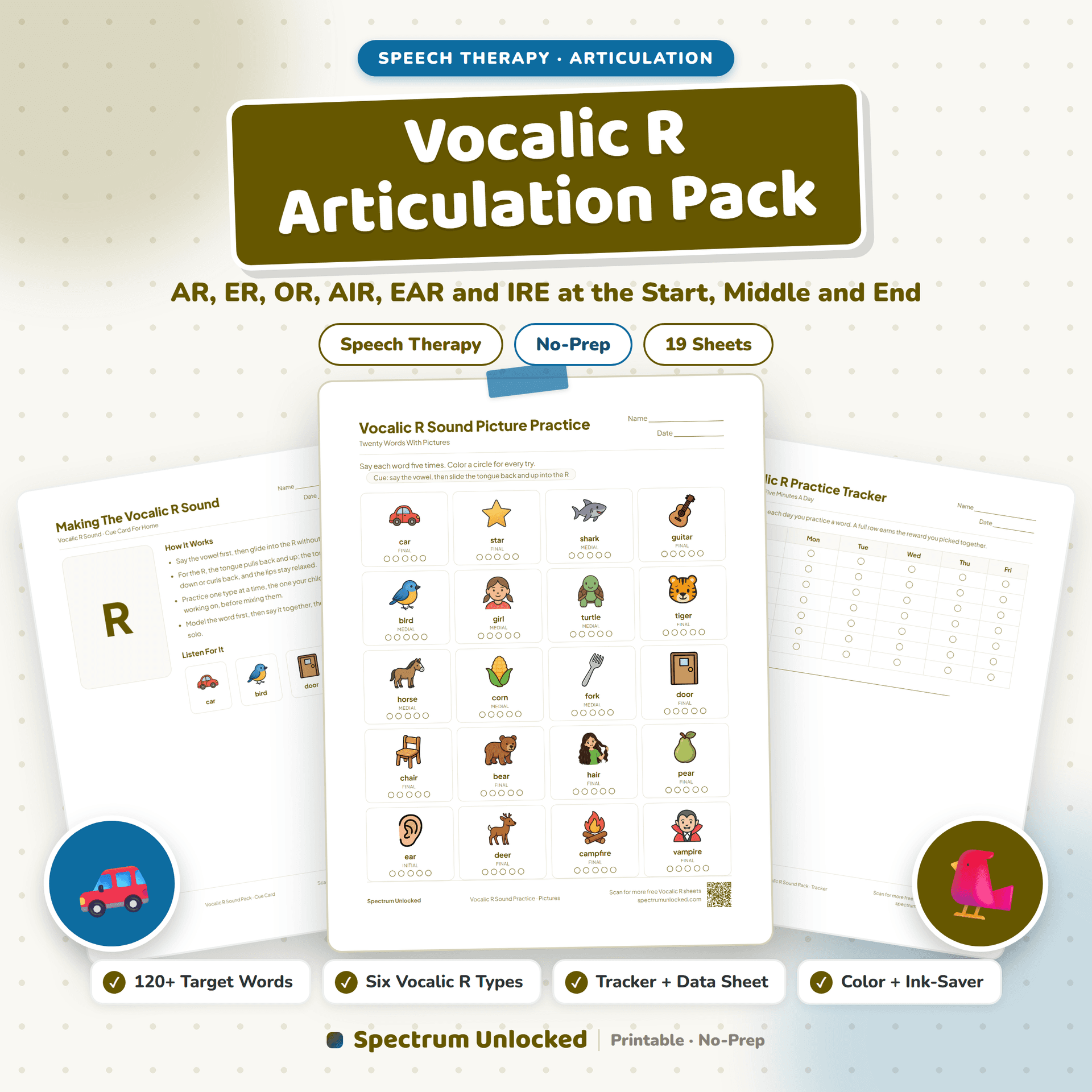 Vocalic R Worksheets: Words, Phrases, Sentences, Pictures