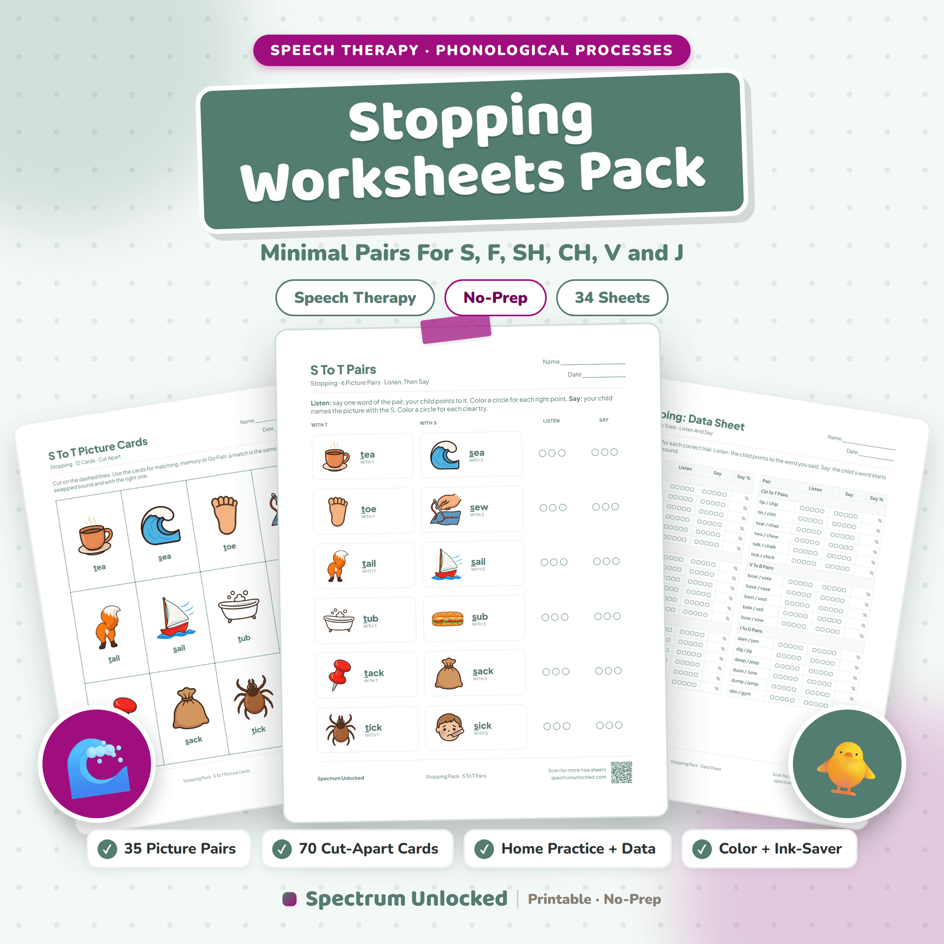 Stopping Minimal Pairs Worksheets Pack