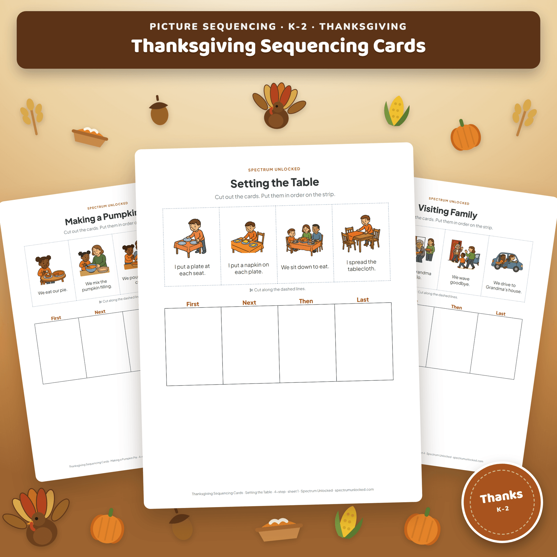 Thanksgiving Sequencing Cards and Activities for K-2